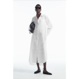 COS Cotton Poplin Collared Midi Shirt Dress - White - US 2